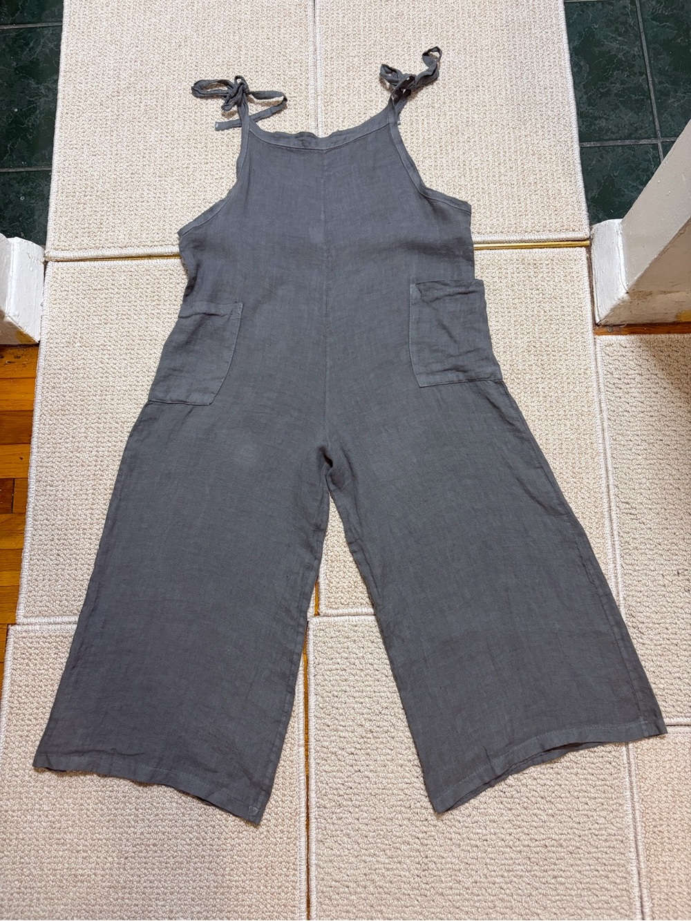 Meo Meli Linen M Sleeveless Wide Leg Gray Jumpsuit Lagenlook Coastal Minimalist